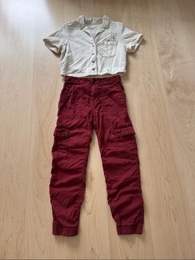 Anthropologie Red Cargo Jogger Pants – Relaxed Fit Utility Pants – Size 25